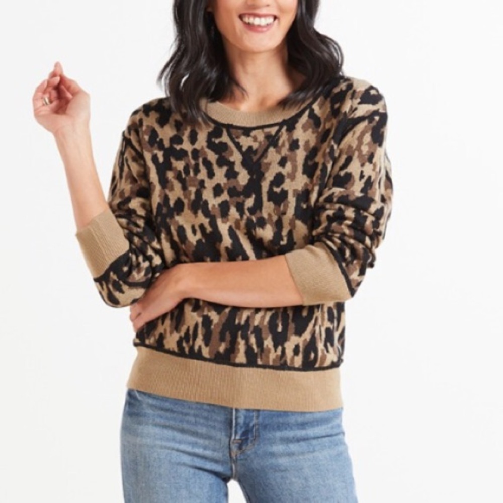 John + Jenn Evereve camo Crewneck wool blend pullover size M